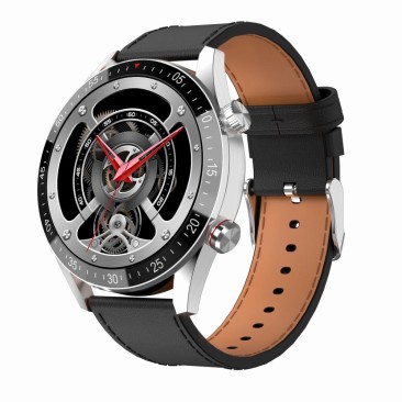 Smartwatch Męski Gravity GT4-5 na pasku skórzanym w kolorze Srebrny/Czarny o szerokości 22mm