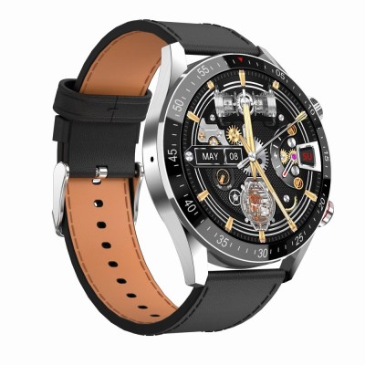 Smartwatch Męski Gravity GT4-5 na pasku skórzanym w kolorze Srebrny/Czarny o szerokości 22mm