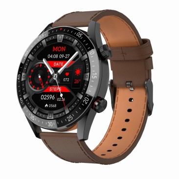 Smartwatch Męski Gravity GT4-6 na pasku skórzanym w kolorze Czarny/Brązowy o szerokości 22mm