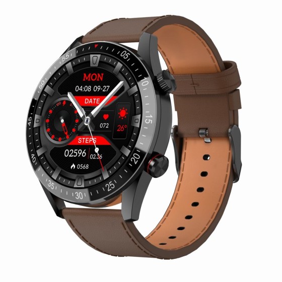 Smartwatch Męski Gravity GT4-6 na pasku skórzanym w kolorze Czarny/Brązowy o szerokości 22mm Smartwatch Męski Gravity GT4-6 na pasku skórzanym w kolorze Czarny/Brązowy o szerokości 22mm
