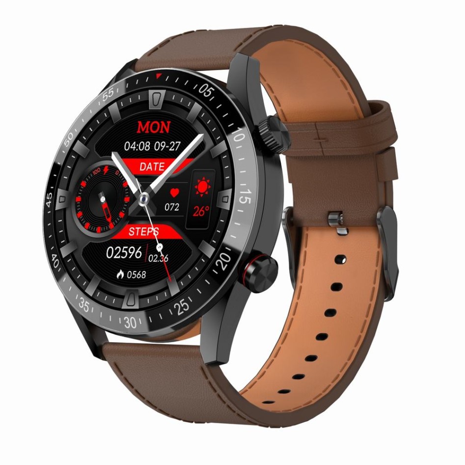 Smartwatch Męski Gravity GT4-6 na pasku skórzanym w kolorze Czarny/Brązowy o szerokości 22mm