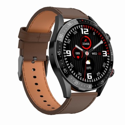 Smartwatch Męski Gravity GT4-6 na pasku skórzanym w kolorze Czarny/Brązowy o szerokości 22mm
