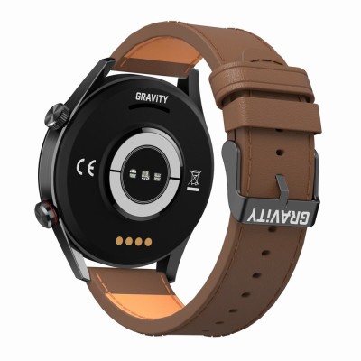 Smartwatch Męski Gravity GT4-6 na pasku skórzanym w kolorze Czarny/Brązowy o szerokości 22mm