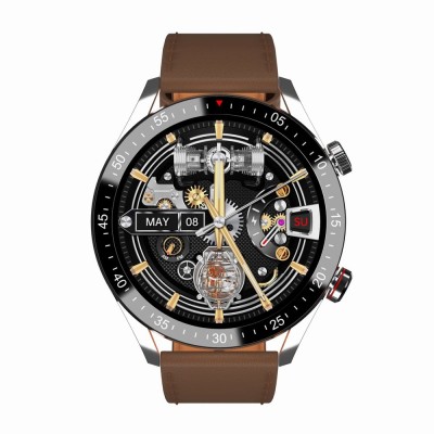 Smartwatch Męski Gravity GT4-7 na pasku skórzanym w kolorze Srebrny/Brązowy o szerokości 22mm