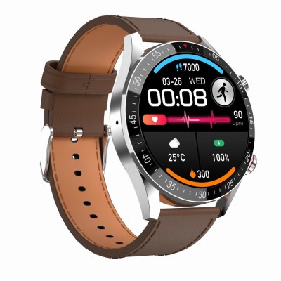 Smartwatch Męski Gravity GT4-7 na pasku skórzanym w kolorze Srebrny/Brązowy o szerokości 22mm