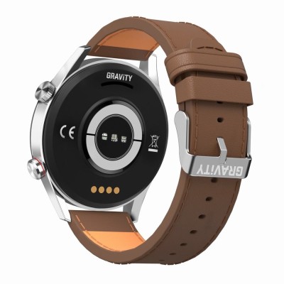 Smartwatch Męski Gravity GT4-7 na pasku skórzanym w kolorze Srebrny/Brązowy o szerokości 22mm