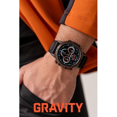Smartwatch Męski Gravity GT9-1 na pasku gumowym w kolorze Czarny/Czarny o szerokości 22mm