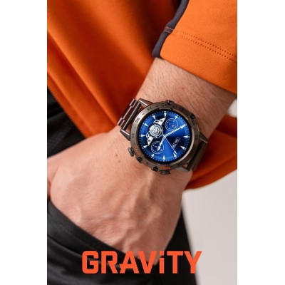 Smartwatch Męski Gravity GT9-2 na bransolecie stalowej w kolorze Czarny/Czarny o szerokości 22mm