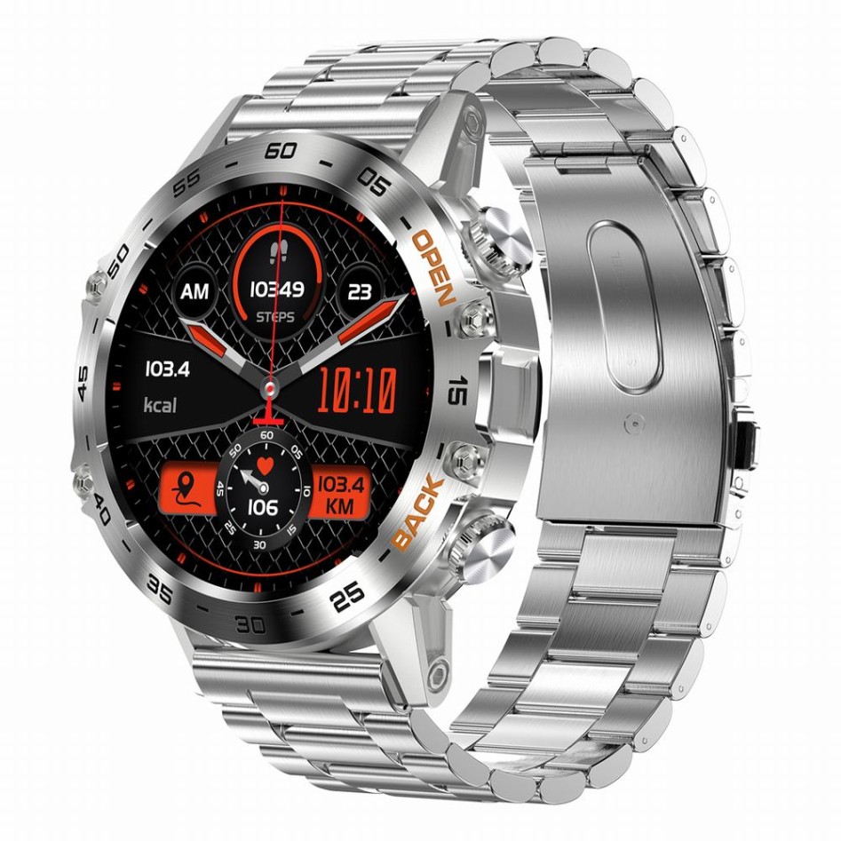 Smartwatch Męski Gravity GT9-3 na bransolecie stalowej w kolorze Srebrny/Srebrny o szerokości 22mm