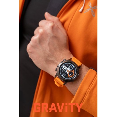 Smartwatch Męski Gravity GT9-4 na pasku gumowym w kolorze Czarny/Pomarańczowy o szerokości 22mm