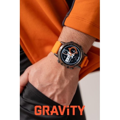 Smartwatch Męski Gravity GT9-4 na pasku gumowym w kolorze Czarny/Pomarańczowy o szerokości 22mm