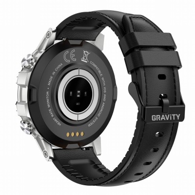 Smartwatch Męski Gravity GT9-6  w kolorze Srebrny/Czarny o szerokości 22mm