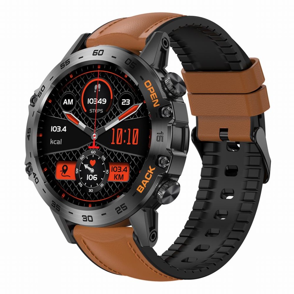 Smartwatch Męski Gravity GT9-7  w kolorze Czarny/Brązowy o szerokości 22mm