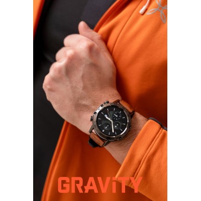 Smartwatch Męski Gravity GT9-7  w kolorze Czarny/Brązowy o szerokości 22mm