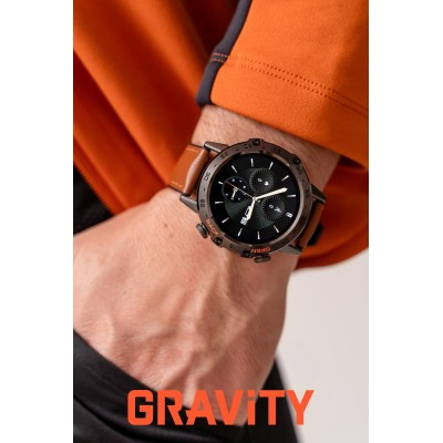 Smartwatch Męski Gravity GT9-7  w kolorze Czarny/Brązowy o szerokości 22mm