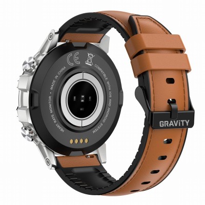 Smartwatch Męski Gravity GT9-8  w kolorze Srebrny/Brązowy o szerokości 22mm