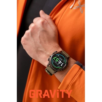 Smartwatch Męski Gravity GT9-12 na pasku gumowym w kolorze Czarny/Khaki o szerokości 22mm