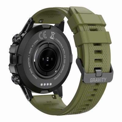 Smartwatch Męski Gravity GT9-12 na pasku gumowym w kolorze Czarny/Khaki o szerokości 22mm