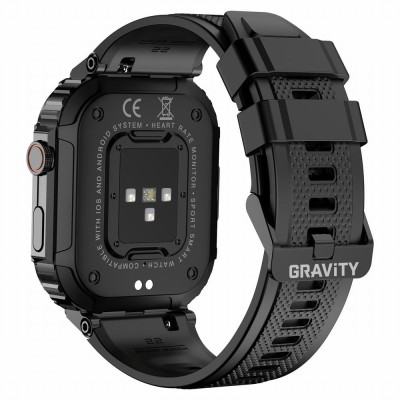 Smartwatch Męski Gravity GT6-1 na pasku gumowym w kolorze Czarny/Czarny o szerokości 22mm