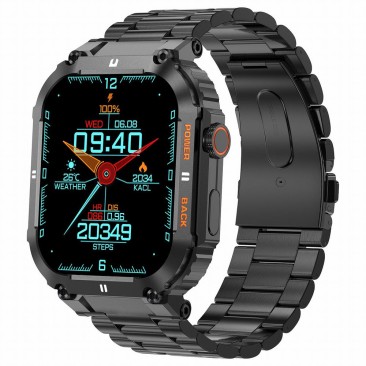 Smartwatch Męski Gravity GT6-2 na bransolecie stalowej w kolorze Czarny/Czarny o szerokości 22mm