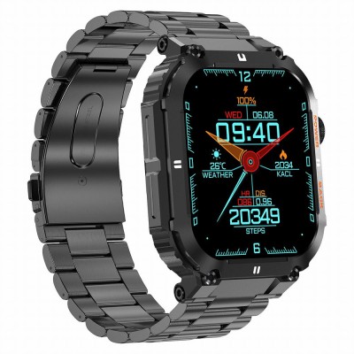Smartwatch Męski Gravity GT6-2 na bransolecie stalowej w kolorze Czarny/Czarny o szerokości 22mm