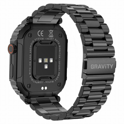 Smartwatch Męski Gravity GT6-2 na bransolecie stalowej w kolorze Czarny/Czarny o szerokości 22mm
