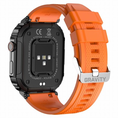 Smartwatch Męski Gravity GT6-3 na pasku gumowym w kolorze Czarny/Pomarańczowy o szerokości 22mm