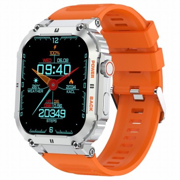 Smartwatch Męski Gravity GT6-4 na pasku gumowym w kolorze Srebrny/Pomarańczowy o szerokości 22mm