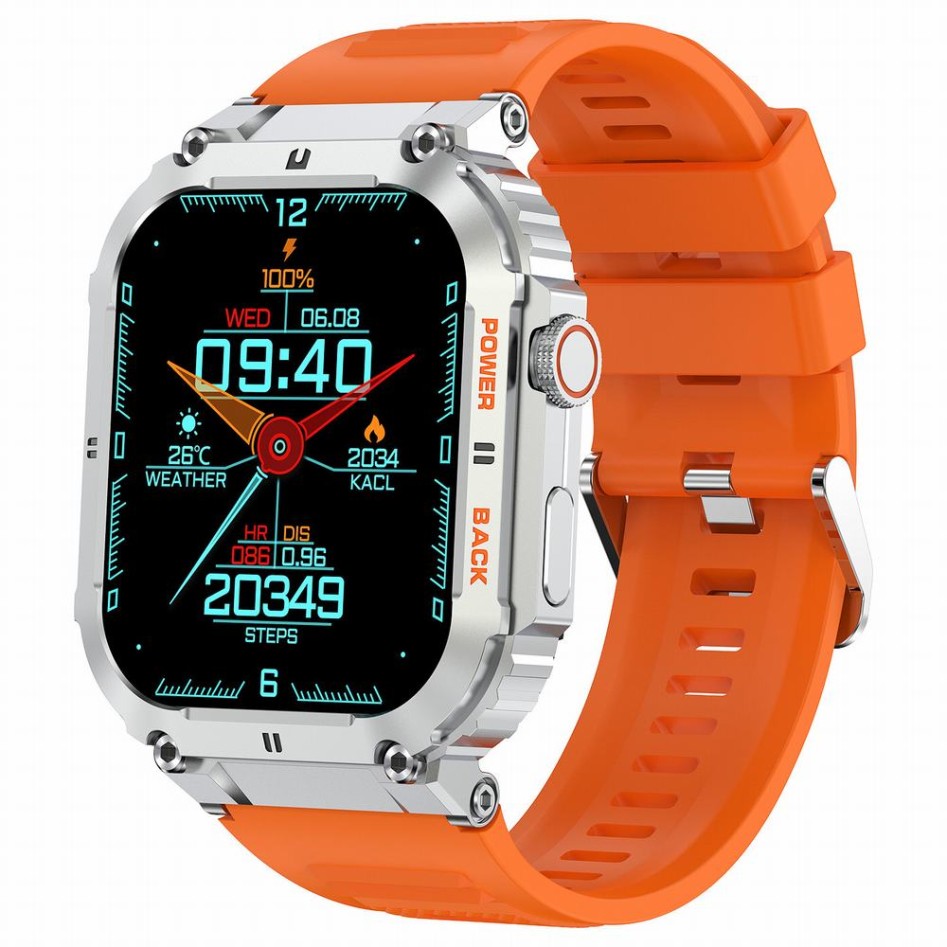 Smartwatch Męski Gravity GT6-4 na pasku gumowym w kolorze Srebrny/Pomarańczowy o szerokości 22mm