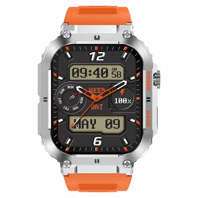Smartwatch Męski Gravity GT6-4 na pasku gumowym w kolorze Srebrny/Pomarańczowy o szerokości 22mm