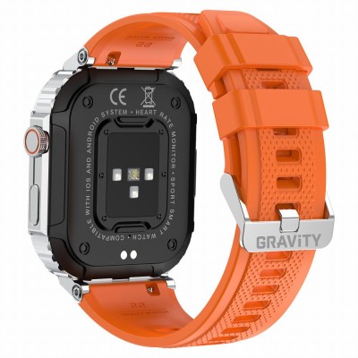Smartwatch Męski Gravity GT6-4 na pasku gumowym w kolorze Srebrny/Pomarańczowy o szerokości 22mm