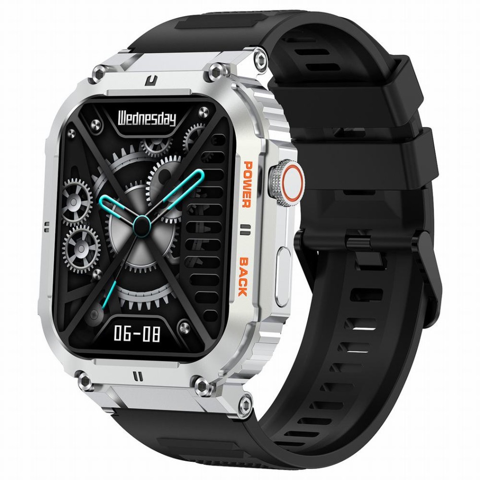 Smartwatch Męski Gravity GT6-5 na pasku gumowym w kolorze Srebrny/Czarny o szerokości 22mm