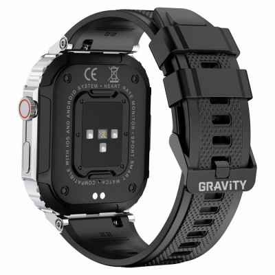 Smartwatch Męski Gravity GT6-5 na pasku gumowym w kolorze Srebrny/Czarny o szerokości 22mm