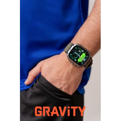 Smartwatch Męski Gravity GT6-6 na pasku gumowym w kolorze Czarny/Khaki o szerokości 22mm