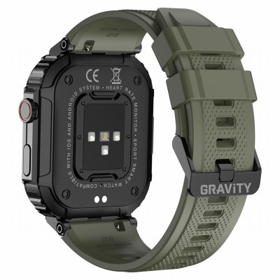 Smartwatch Męski Gravity GT6-6 na pasku gumowym w kolorze Czarny/Khaki o szerokości 22mm