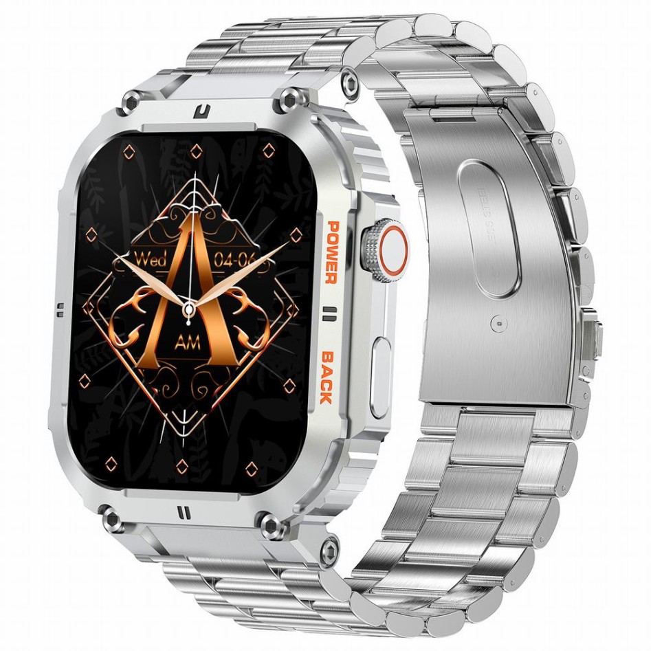 Smartwatch Męski Gravity GT6-7 na bransolecie stalowej w kolorze Srebrny/Srebrny o szerokości 22mm
