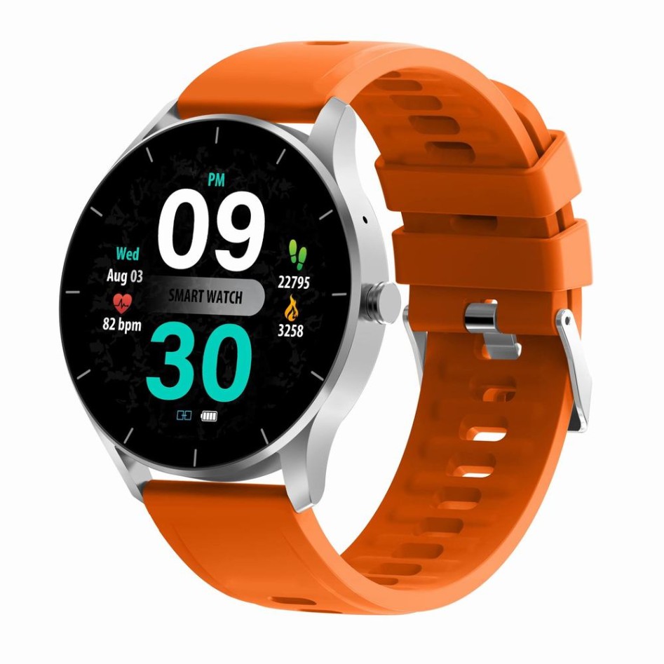 Smartwatch Damski Gravity GT2-8 na pasku gumowym w kolorze Srebrny/Pomarańczowy o szerokości 22mm
