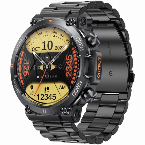 Smartwatch Męski Gravity GT7-2 PRO na bransolecie stalowej w kolorze Czarny/Czarny o szerokości 22mm Smartwatch Męski Gravity GT7-2 PRO na bransolecie stalowej w kolorze Czarny/Czarny o szerokości 22mm