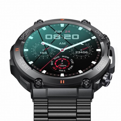 Smartwatch Męski Gravity GT7-2 PRO na bransolecie stalowej w kolorze Czarny/Czarny o szerokości 22mm