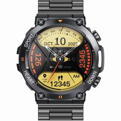 Smartwatch Męski Gravity GT7-2 PRO na bransolecie stalowej w kolorze Czarny/Czarny o szerokości 22mm