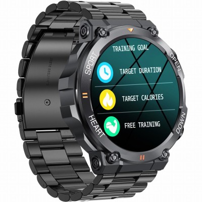 Smartwatch Męski Gravity GT7-2 PRO na bransolecie stalowej w kolorze Czarny/Czarny o szerokości 22mm