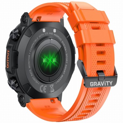 Smartwatch Męski Gravity GT7-5 PRO na pasku gumowym w kolorze Czarny/Pomarańczowy o szerokości 22mm