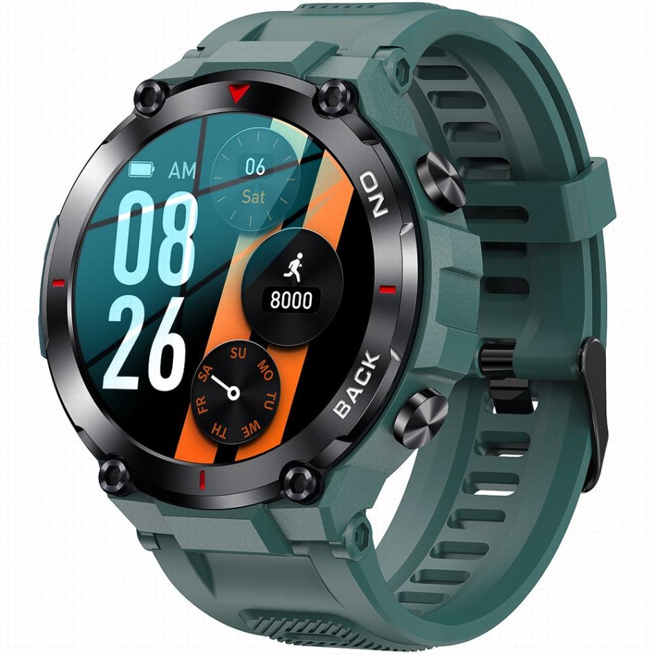 Smartwatch Męski Gravity GT8-3 na pasku gumowym w kolorze Zielony/Zielony o szerokości 22mm