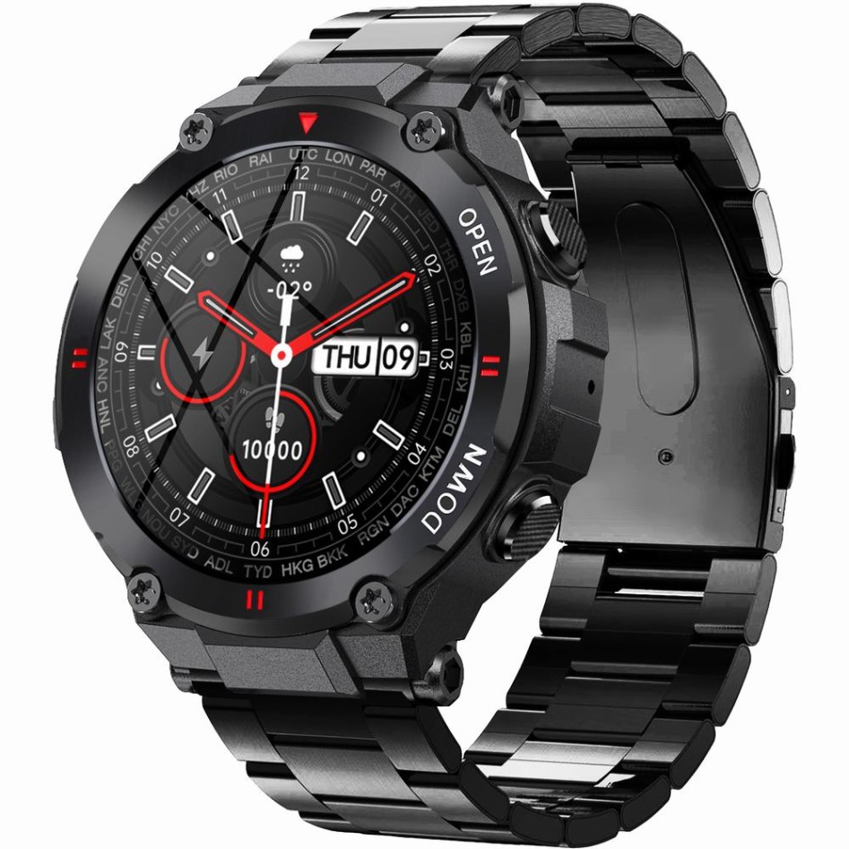 Smartwatch Męski Gravity GT7-2 na bransolecie stalowej w kolorze Czarny/Czarny o szerokości 22mm