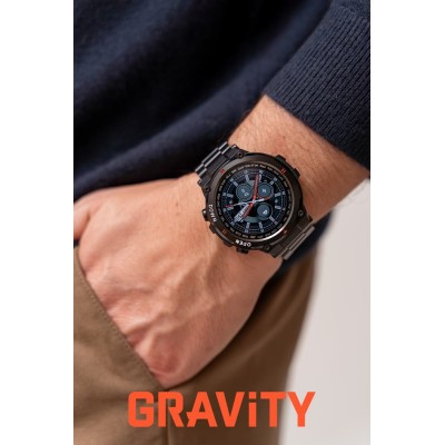 Smartwatch Męski Gravity GT7-2 na bransolecie stalowej w kolorze Czarny/Czarny o szerokości 22mm