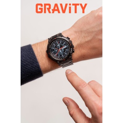 Smartwatch Męski Gravity GT7-2 na bransolecie stalowej w kolorze Czarny/Czarny o szerokości 22mm
