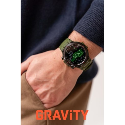 Smartwatch Męski Gravity GT7-3 na pasku gumowym w kolorze Khaki/Khaki o szerokości 22mm