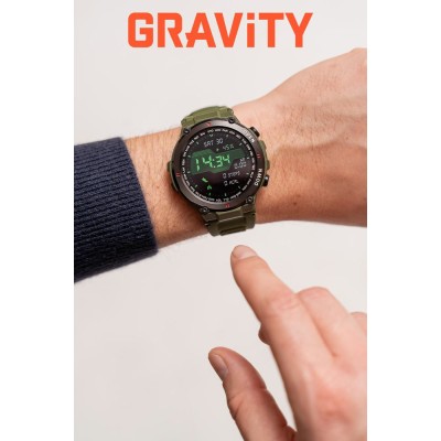 Smartwatch Męski Gravity GT7-3 na pasku gumowym w kolorze Khaki/Khaki o szerokości 22mm