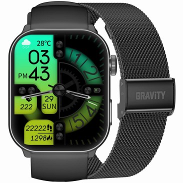 Smartwatch Męski Gravity GT28-1 na pasku gumowym w kolorze Czarny/Czarny o szerokości 22mm
