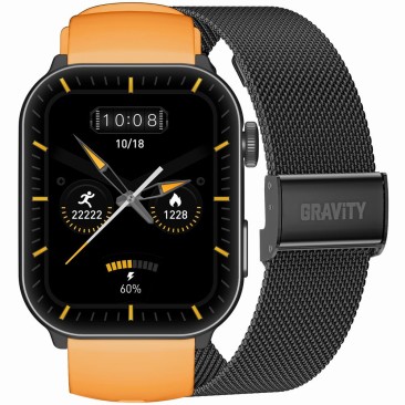 Smartwatch Męski Gravity GT28-2 na pasku gumowym w kolorze Czarny/Pomarańczowy o szerokości 22mm